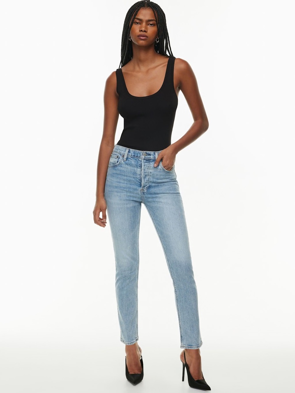 Aritzia Denim Forum Blue The Yoko High Rise Slim Jeans Size 27 Cotton Button Fly